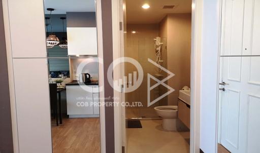 Modern bathroom interior with glass door