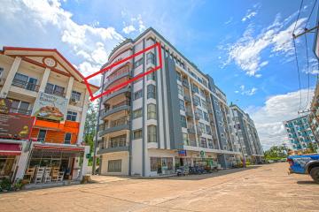 Modern residential building exterior with clear blue sky