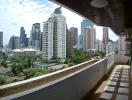 Spacious balcony with a panoramic view of the city skyline