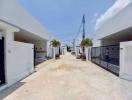 Modern residential street view with newly constructed houses