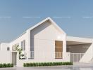 Modern single-storey residential home with a simple design and clear sky