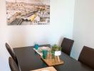 Modern dining area with table set for two