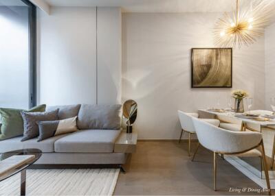 Modern and stylish living room with comfortable seating and dining area