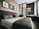 Modern bedroom with a large bed and elegant decor