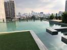 Rooftop swimming pool with city skyline view