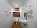 Spacious and modern bathroom with white tiles