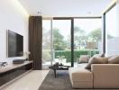 Modern living room with natural light and garden view