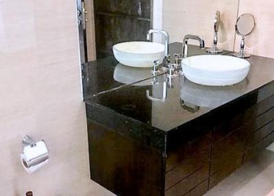 Modern bathroom with double vanity sinks