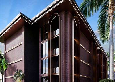 Modern architectural design of a residential building with palm trees