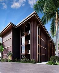 Modern architectural design of a residential building with palm trees