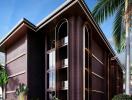 Modern architectural design of a residential building with palm trees