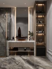 Elegant modern bathroom interior with marble finishing
