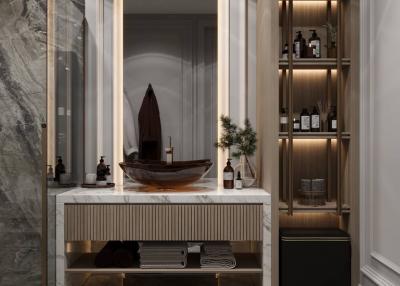 Elegant modern bathroom interior with marble finishing