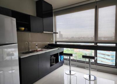 Modern kitchen with city view