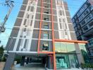 Modern residential building exterior view with clear sky