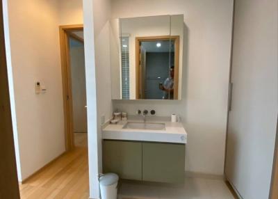 Modern bathroom interior with vanity unit and mirror