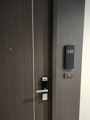 Modern building front door with electronic lock