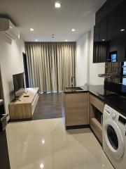 Modern kitchen with built-in appliances and sleek design