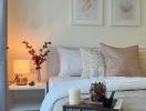 Cozy bedroom with stylish decor and soft lighting