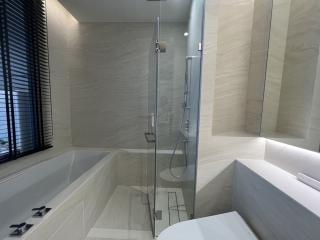 Modern bathroom with walk-in shower and bathtub