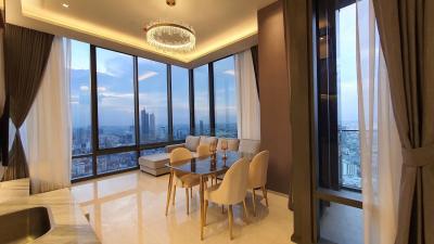 Elegant dining room with city view