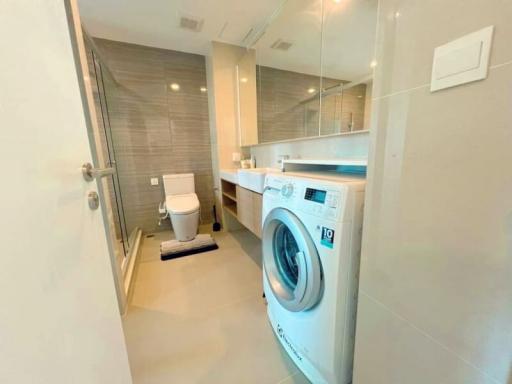 Modern bathroom with laundry facilities