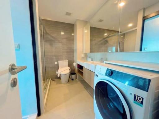 Modern bathroom with laundry facilities