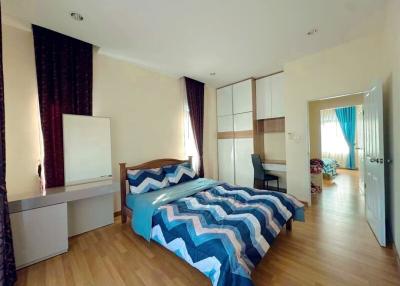 Spacious bedroom with large bed and ample natural light