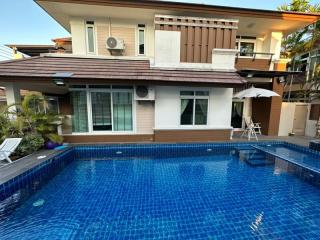 Modern two-story house with a swimming pool