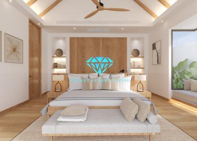 Spacious modern bedroom with natural light and contemporary design