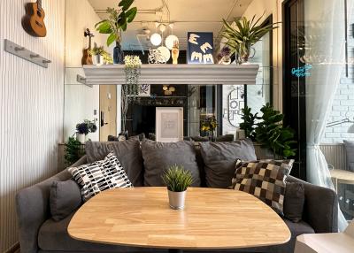 Cozy living room with modern furniture and decorative plants
