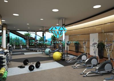 Modern home gym with various fitness equipment