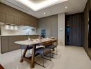 Modern kitchen with dining area and well-appointed fixtures