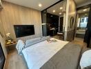 Modern bedroom with ensuite kitchen and sleek design