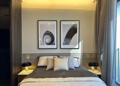 Elegant contemporary bedroom interior with art decor