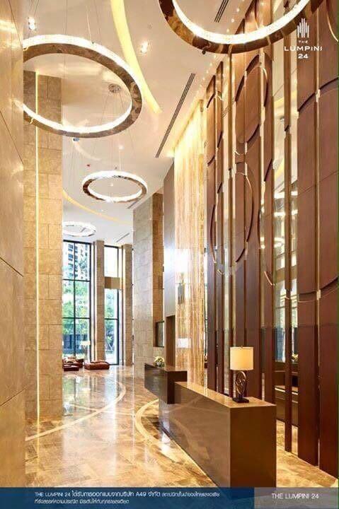 Elegant lobby interior with modern lighting and luxurious finishes