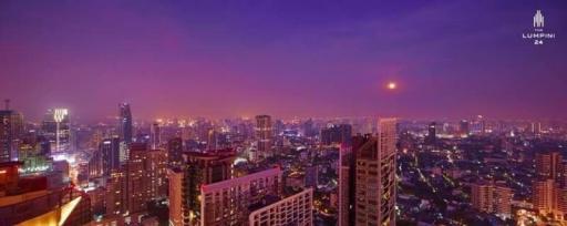 Panoramic cityscape view from a high-rise building at dusk