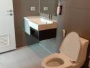 Modern bathroom with wall-mounted sink and toilet