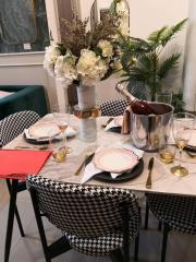 Elegant dining room with decorated table setting