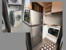 Modern kitchen with built-in appliances and compact laundry area