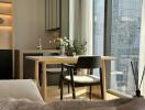 Modern dining area with city view