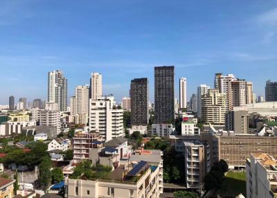 Panoramic view of the city skyline from a high-rise building