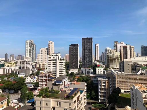 Panoramic view of the city skyline from a high-rise building