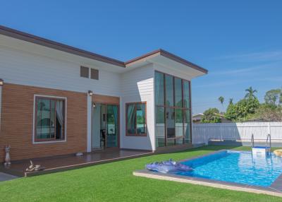Modern suburban house with pool