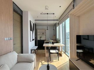 Modern apartment living room with city view