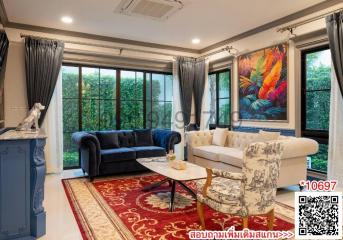 Elegant living room with contemporary furniture and large windows