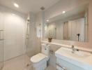 Modern bathroom interior with bright lighting