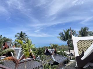 Panoramic view showcasing tropical surroundings and ocean