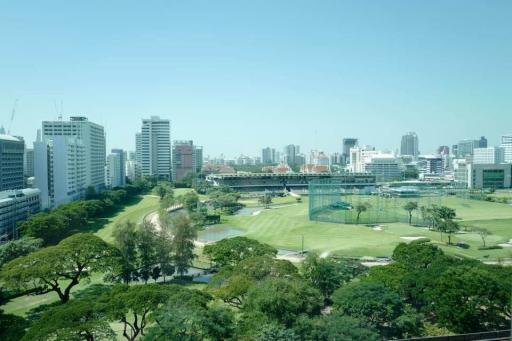 Panoramic city view from a high-rise apartment