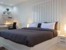 Modern bedroom with neat decoration and ambient lighting